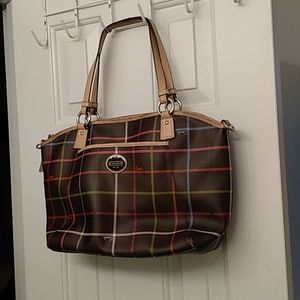 Coach Peyton Tattersall Leather Tote F24390 Shoulder Bag Handbag Purse